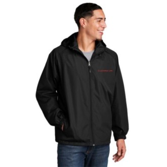 Sport-Tek® Hooded Raglan Jacket<br><BR>MEDIUM<BR>Black • Red imprint